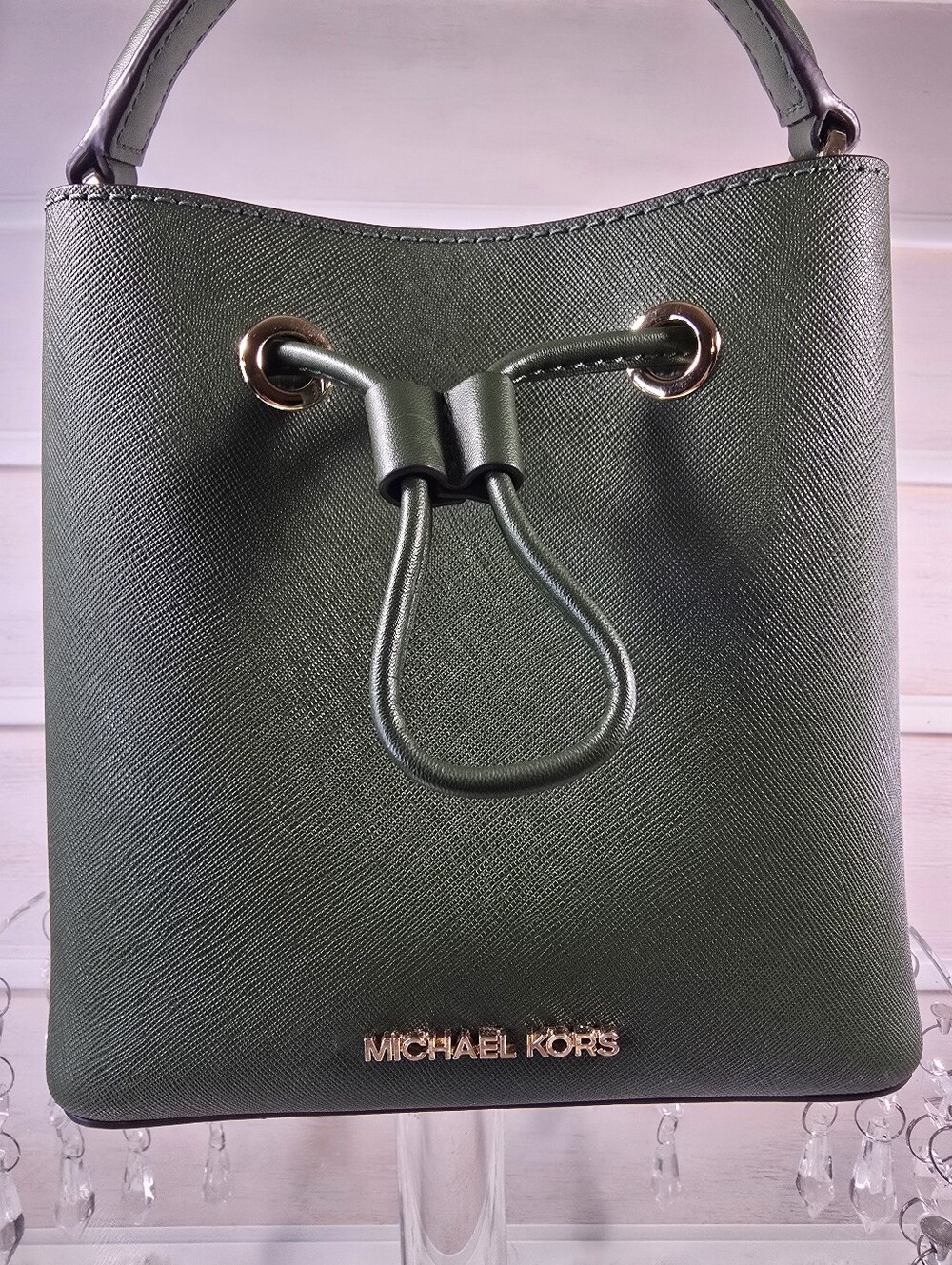 Michael Kors Green Saffiano Leather mini Bucket Bag only - Picture 13 of 14